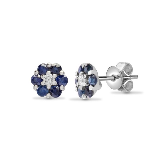 0.65 Carat Round Cut Sapphire Stone And Natural Diamonds Earrings