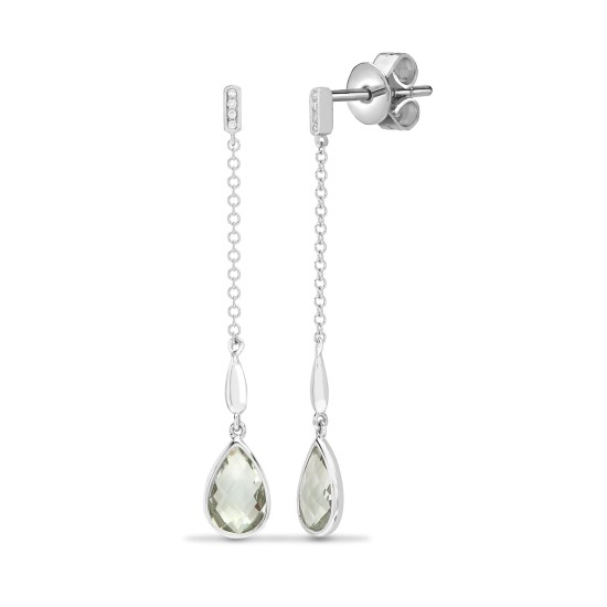 2.22 Ct Amethyst Pear Cut Harleigh  Diamond Earrings in 18K White Gold
