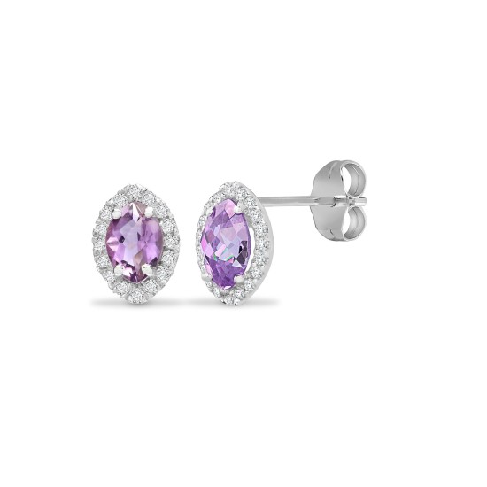 1.22 Carat Marquise Cut Amethyst Stone with Round Cut Diamond Stud Earrings