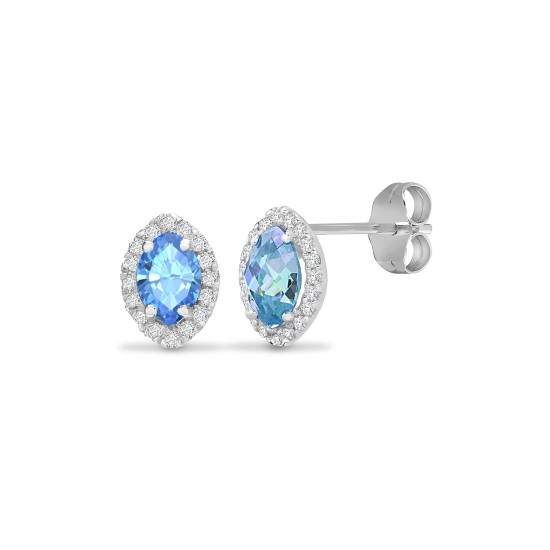 1.45 Carat Marquise Cut Blue Topaz Stone And Round Cut Diamond Stud Earrings