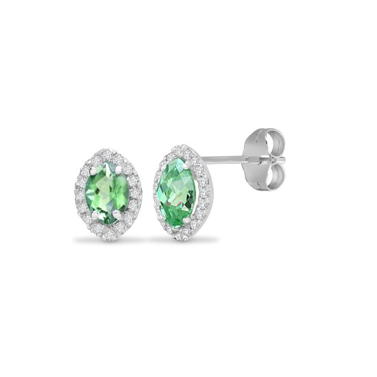 1.00 Carat Natural Round Marquise Diamond Peridot Stud Earrings