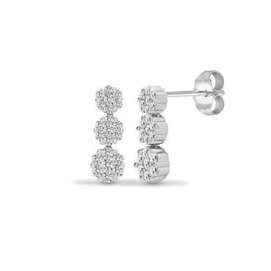 Kotihoma Natural White Gold Pave Set Cluster Diamond Earrings