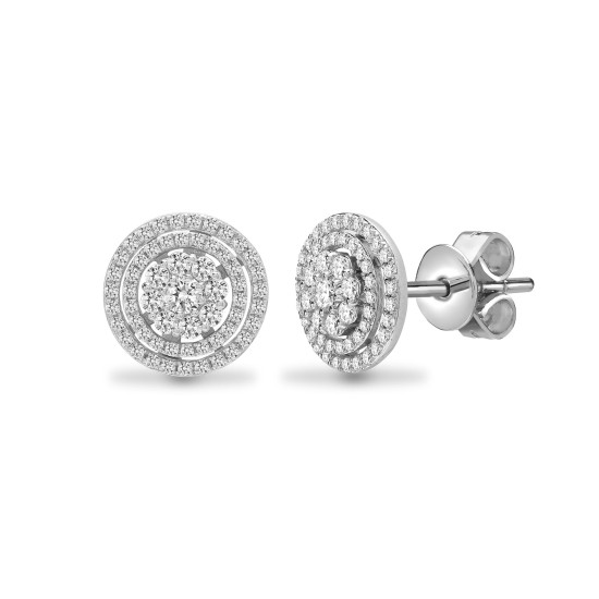 0.88 Carat Natural Round cut Diamond Cluster Earrings