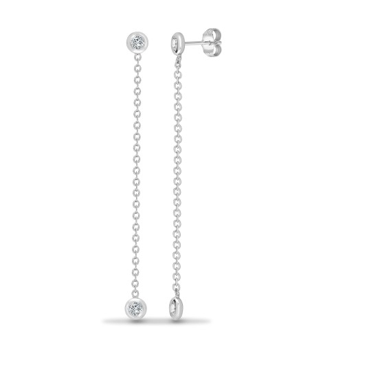 0.16 Carat Natural Round cut Diamond Bezel-set Chain Drop Earrings