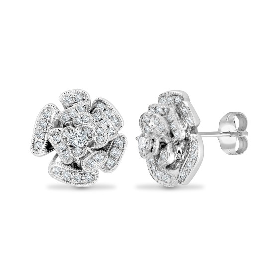 0.38 Carat Natural Round cut Diamond Rose Shaped Earrings