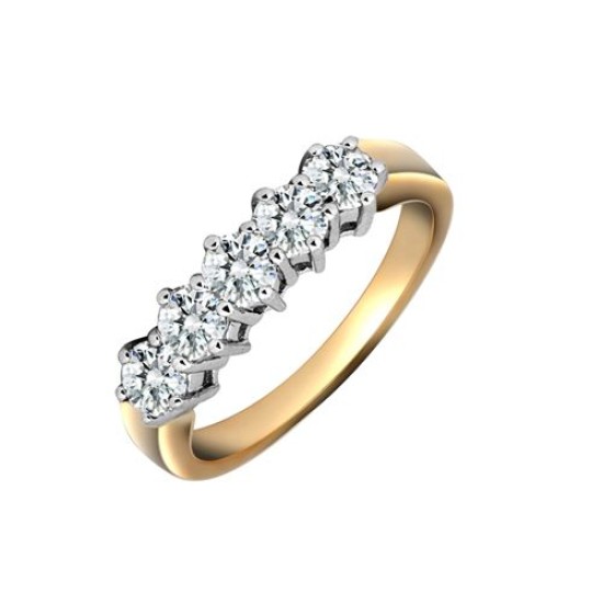 0.25-1.50 Carat Natural Round Brilliant Cut Diamond Claw-set 5 Stone Ring 18k Gold