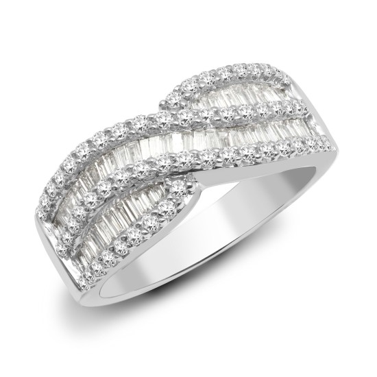 1.20 Carat Natural Round And Baguette Cut Diamond Channel-set Ring 18K Gold