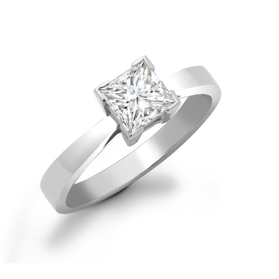 0.25 Ct Natural Princess Cut Danet  Diamond Rings in 18K White Gold