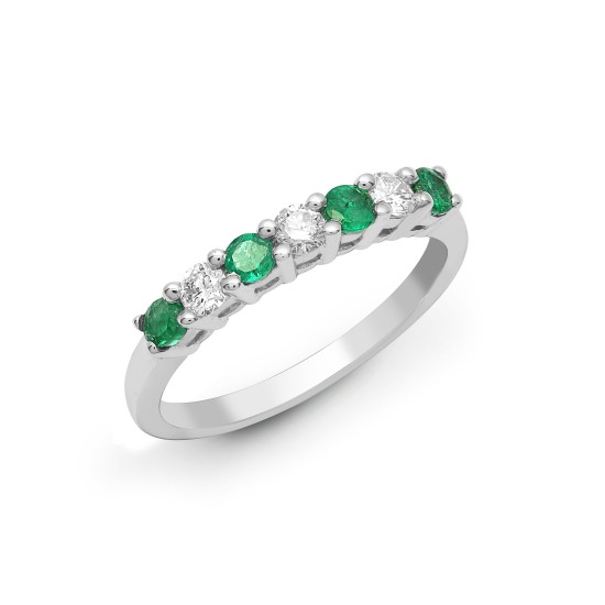 0.52 Carat Natural Round Cut Emerald And Diamond Claw-set Ring 18k Gold