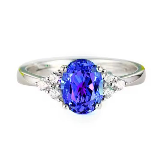 0.4 Ct Tanzanite Oval Cut Yuliana  Diamond Rings in 18K White Gold