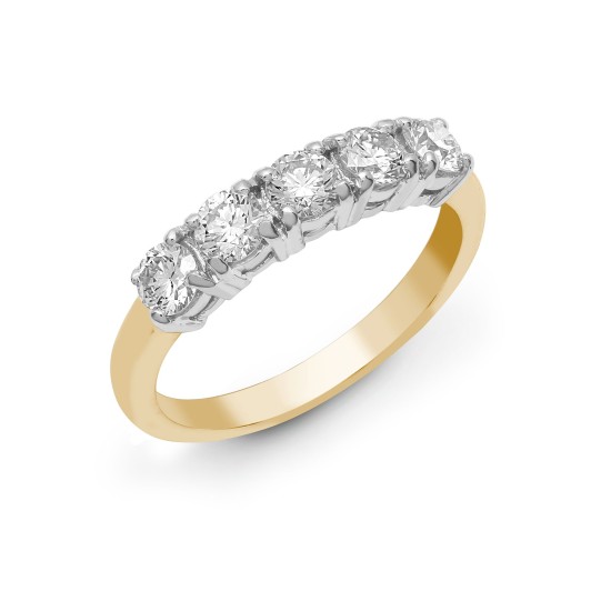 0.25-2.00 Carat Natural Round Cut Diamond Claw-set 5 Stone Ring 18k Gold