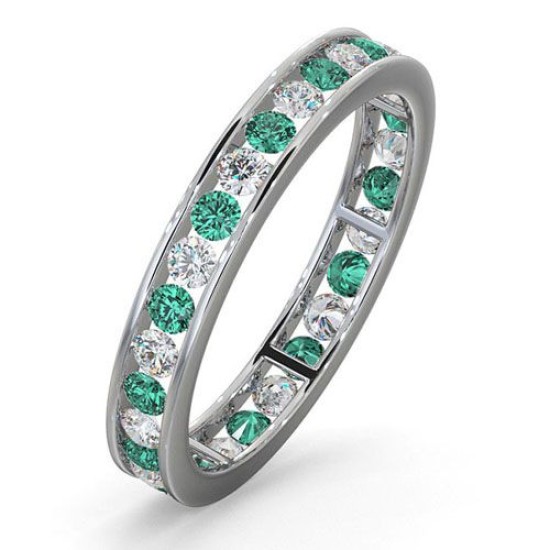 1.20-2.10 Carat Natural Round Cut Emerald And Diamond Channel-set Full Eternity Ring 18K Gold