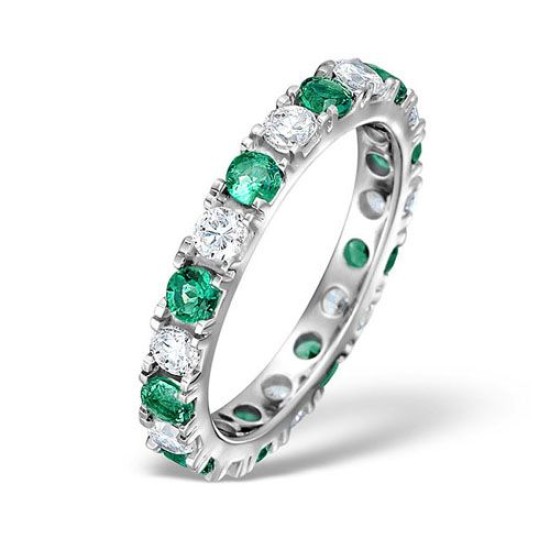 1.20-2.10 Carat Natural Round Cut Emerald And Diamond Claw-set Full Eternity Ring 18K Gold