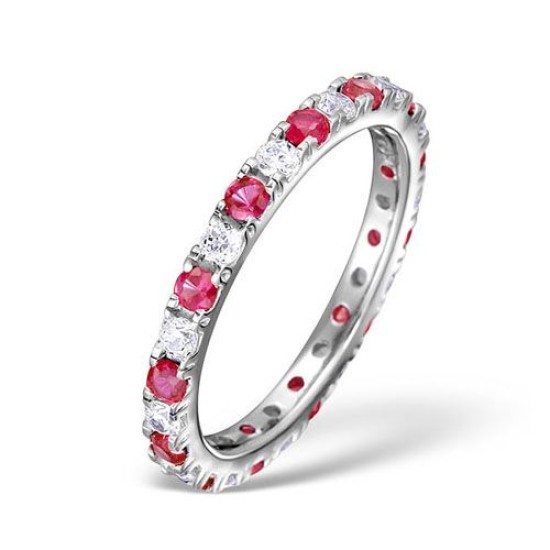 1.30-2.50 Carat Natural Round Cut Ruby And Diamond Claw-set Full Eternity Ring 18K Gold