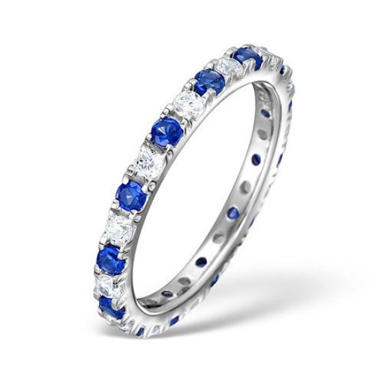 1.40-2.70 Carat Natural Round Cut Sapphire And Diamond Claw-set Full Eternity Ring 18K Gold