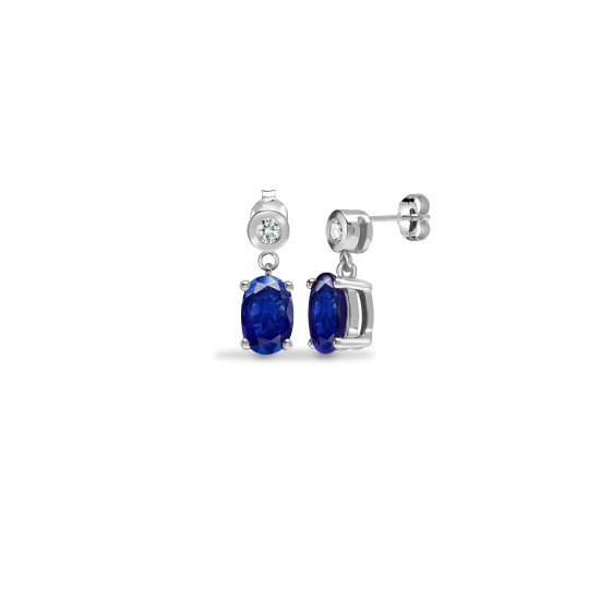 1.37 Carat Oval Cut Sapphire Stone And Natural Round Cut Diamonds Drop Earrings