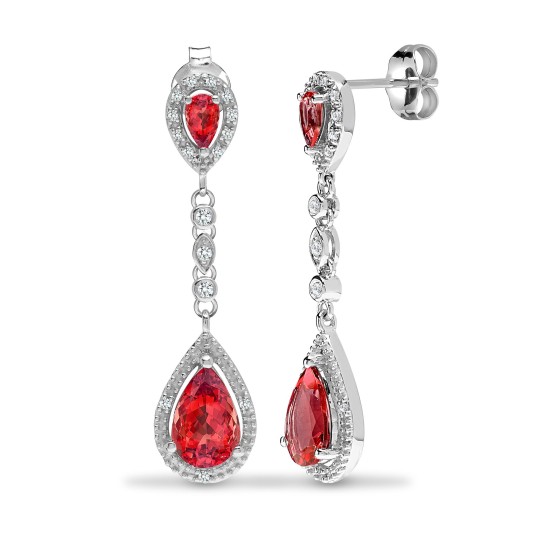 3.90 Carat Pear Cut Garnet Stone And Natural Round Cut Diamonds Drop Earrings