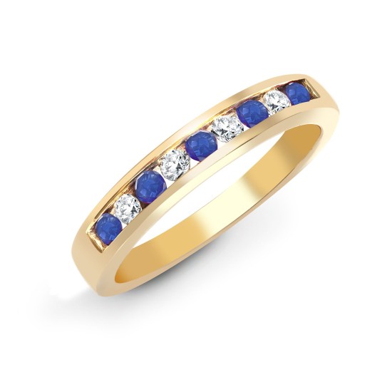0.50 Carat Natural Round Cut Sapphire And Diamond Channel-set Half Eternity Ring 