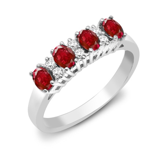 0.50 Carat Oval Cut Ruby Stone And Natural Round Cut Diamond Claw-set Half Eternity Ring 