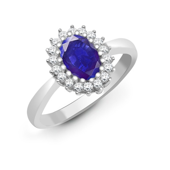 0.50 Carat Oval Cut Tanzanite Stone And Natural Round Cut Diamond Cluster-set Ring