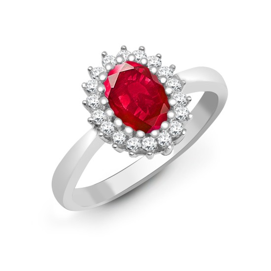 0.50 Carat Oval Cut Ruby Stone And Natural Round Cut Diamond Cluster-set Ring