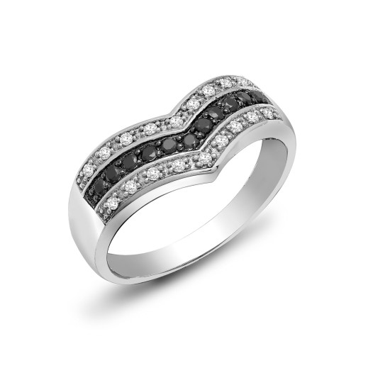0.28 Carat Round Shaped Black Diamond And Natural Diamond Claw-set Ring