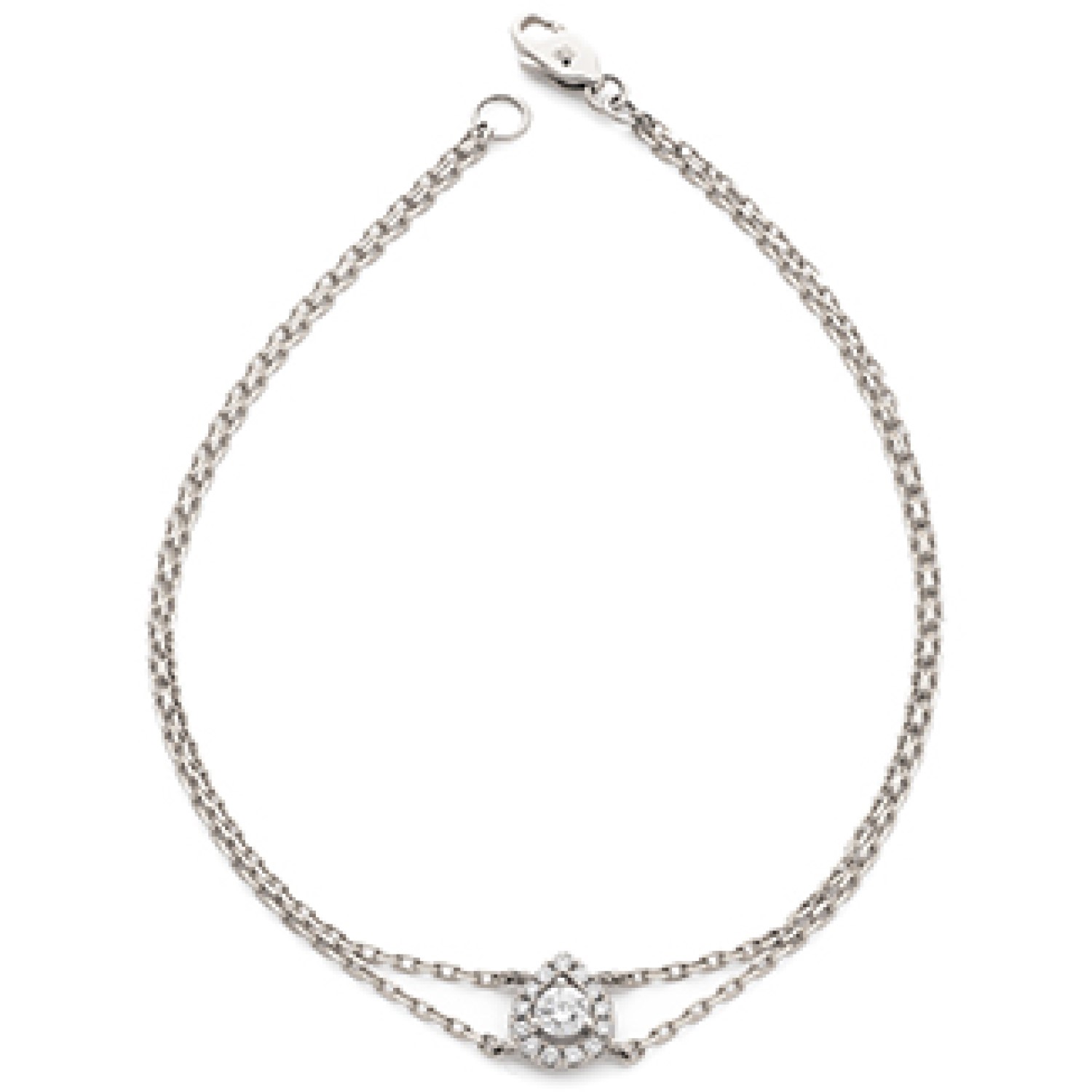 0.33 Carat 7 Inch Natural Round Cut Diamond Pear Shape Halo with Double Chain Bracelet