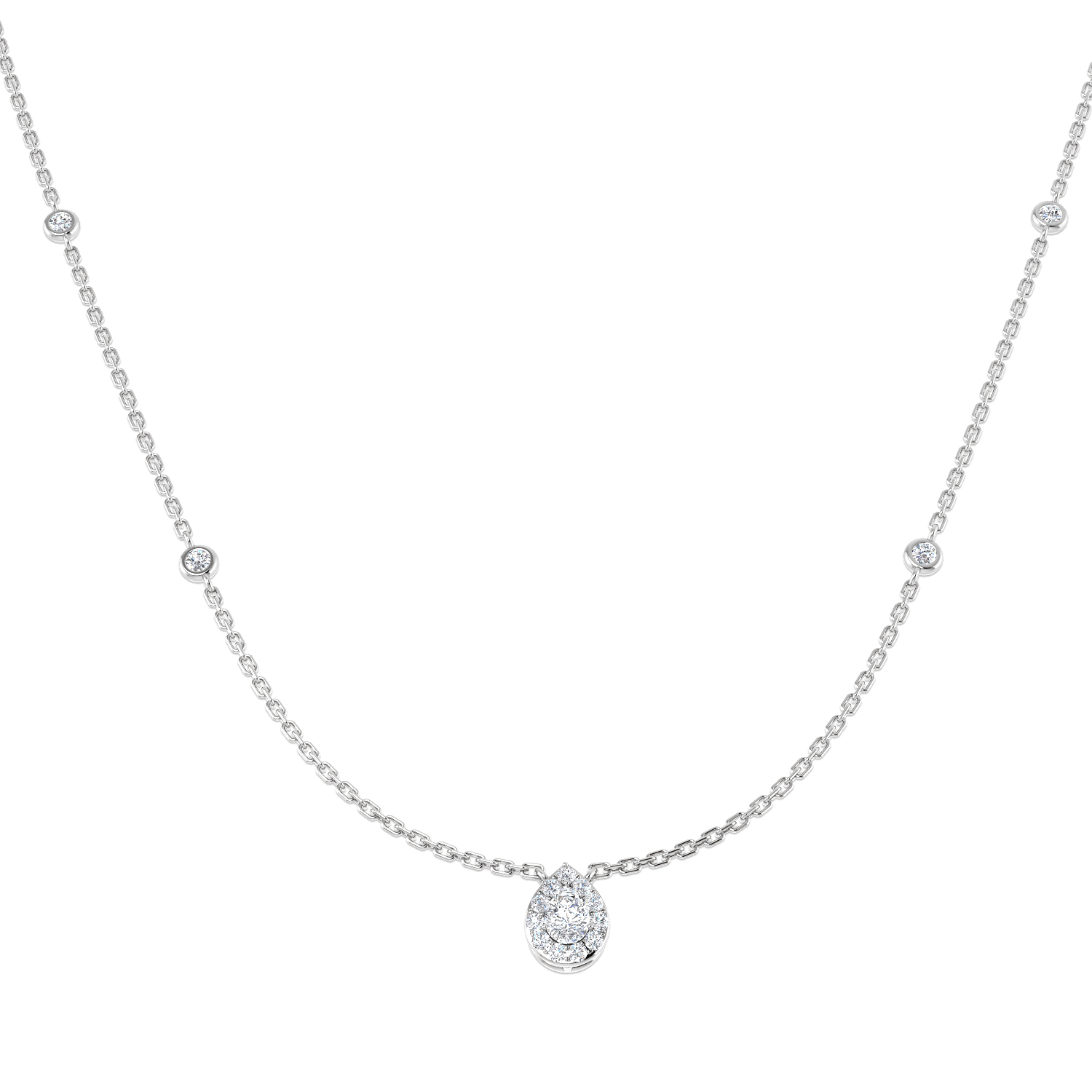 0.30ct Natural Diamond Halo Necklace in 18K White Gold