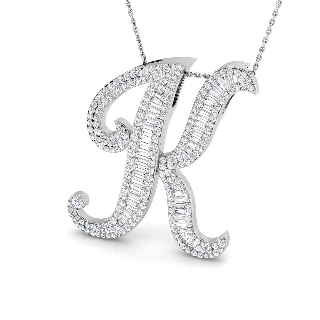 2.20ct Natural Diamond Initials Pendant in 9K White Gold