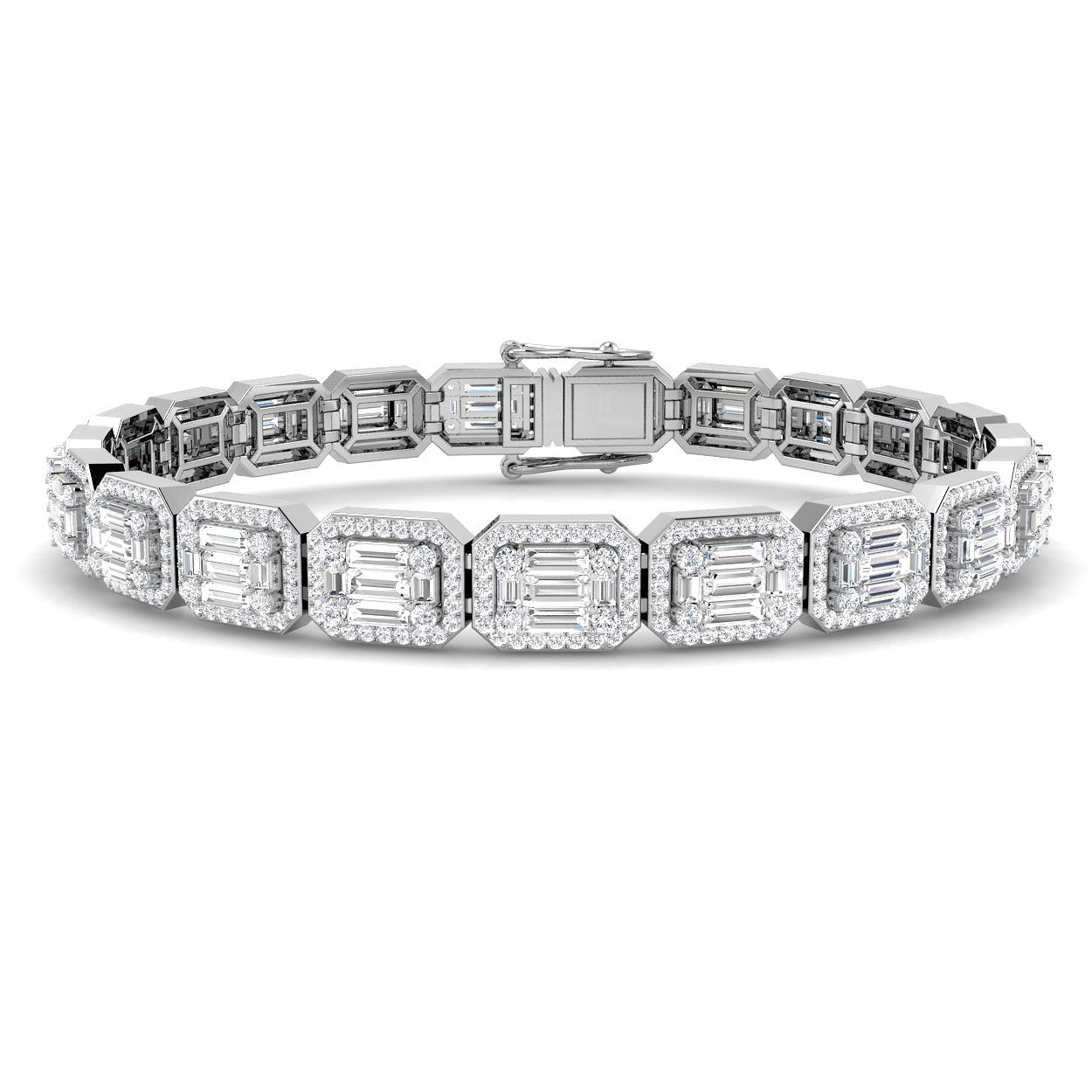 5.39ct Natural Diamond Baguette & Brilliant Bracelet in 9K White Gold
