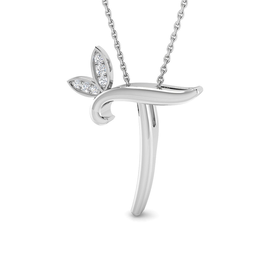 0.07ct Natural Diamond Initial Pendant in 9K White Gold