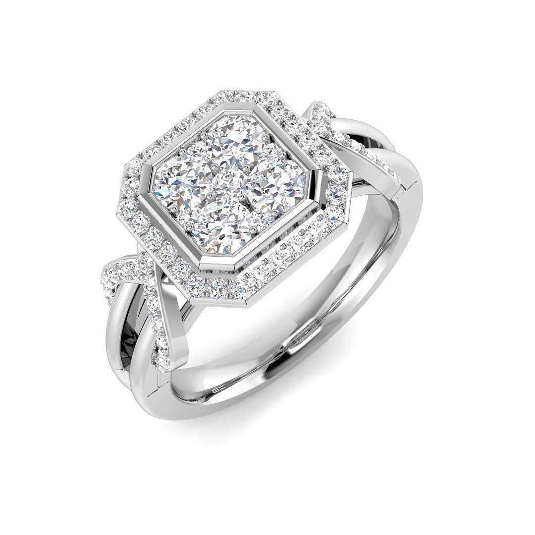 0.82ct Natural Diamond Cluster Ring in 9K White Gold
