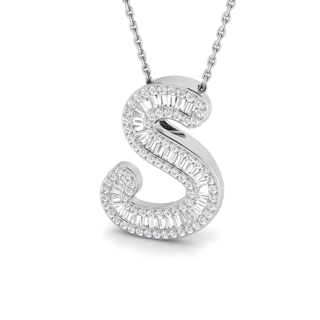 0.44ct Natural Diamond Initials Pendant in 9K White Gold
