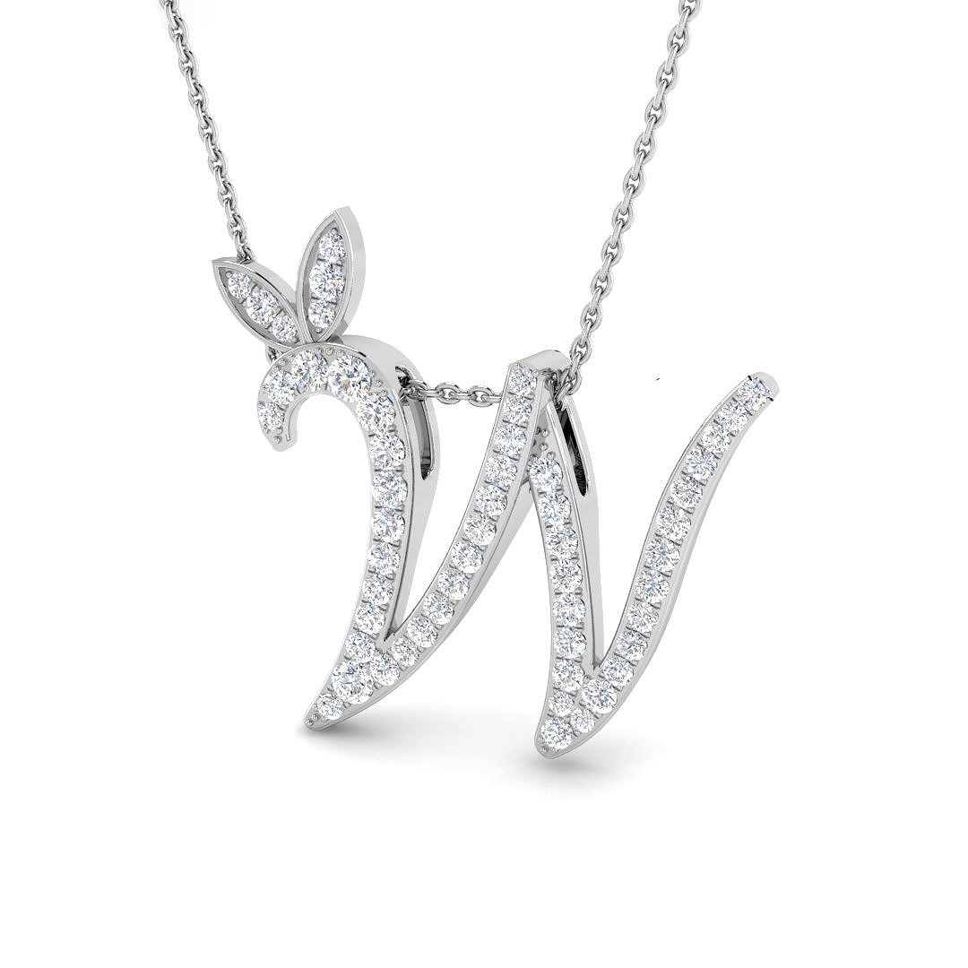 0.44ct Natural Diamond Initials Pendant in 9K White Gold