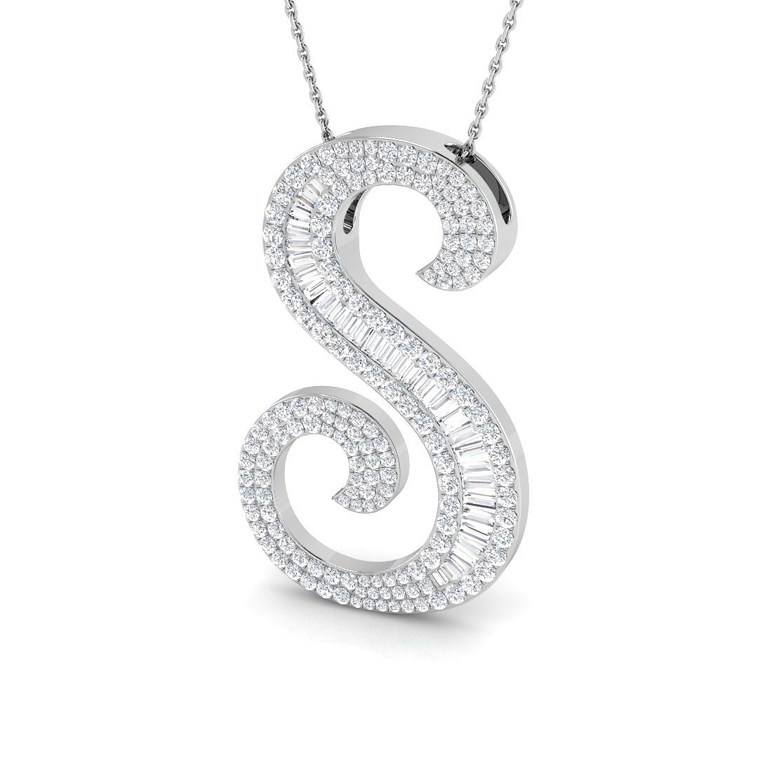 1.80ct Natural Diamond Initials Pendant in 9K White Gold