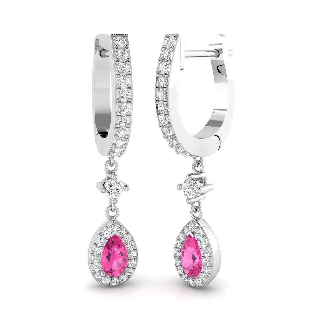 Pink Sapphire Earrings in 18K White Gold