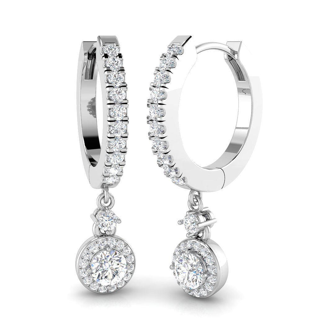 0.51ct Natural Diamond Drop & Trilogy Earrings in 18K White Gold