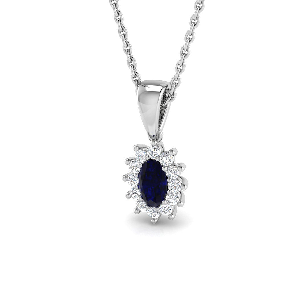 Blue Sapphire Pendant in 9K White Gold