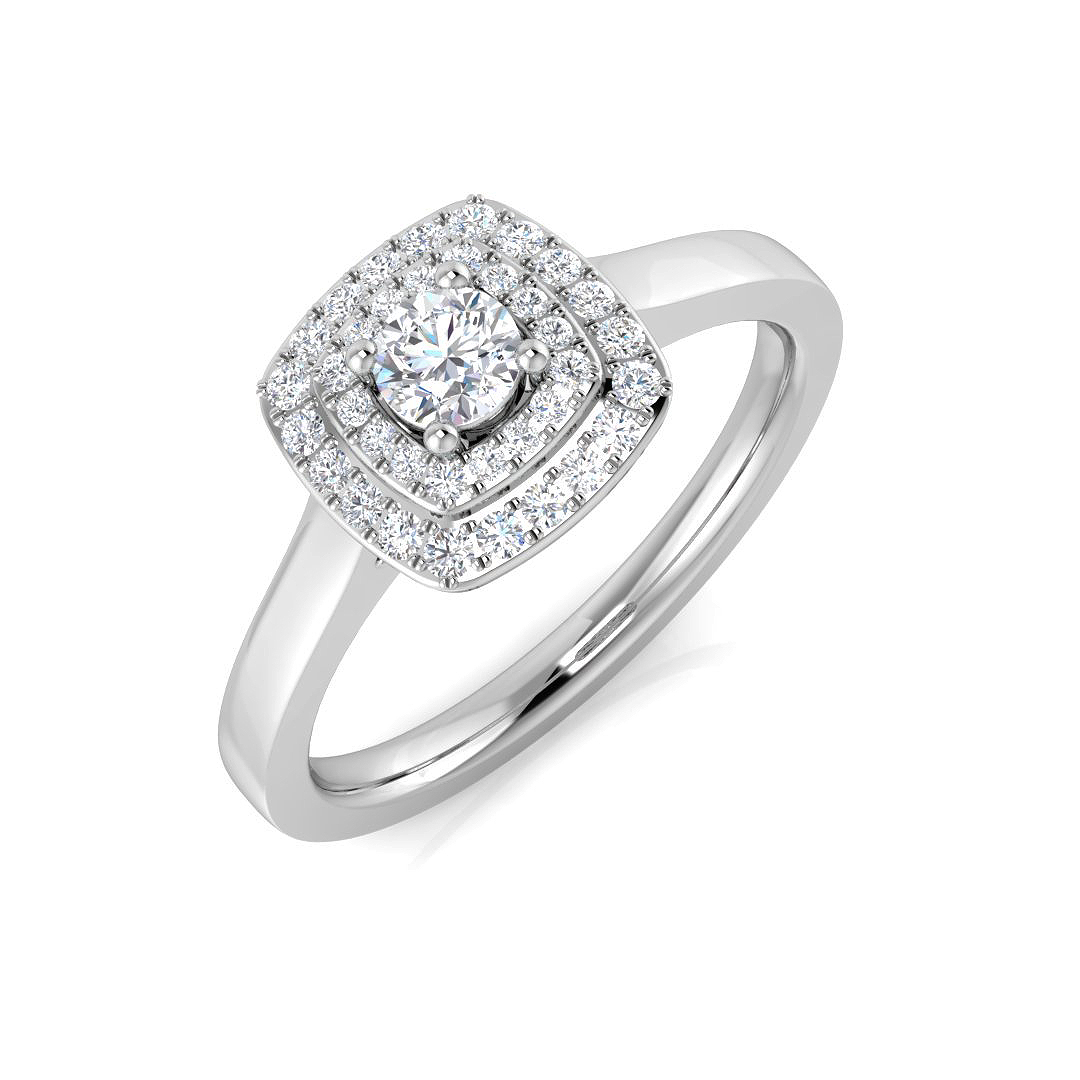 0.18ct Natural Diamond Halo Ring in 18K White Gold