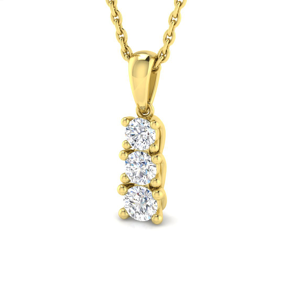 0.28ct Natural Diamond Drop & Trilogy Pendant in 9K Yellow Gold