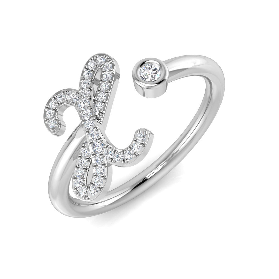 0.10ct Natural Diamond Initials Ring in 9K White Gold
