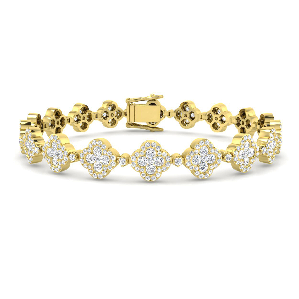 4.40ct Natural Diamond Clover Bracelet in 18K Yellow Gold