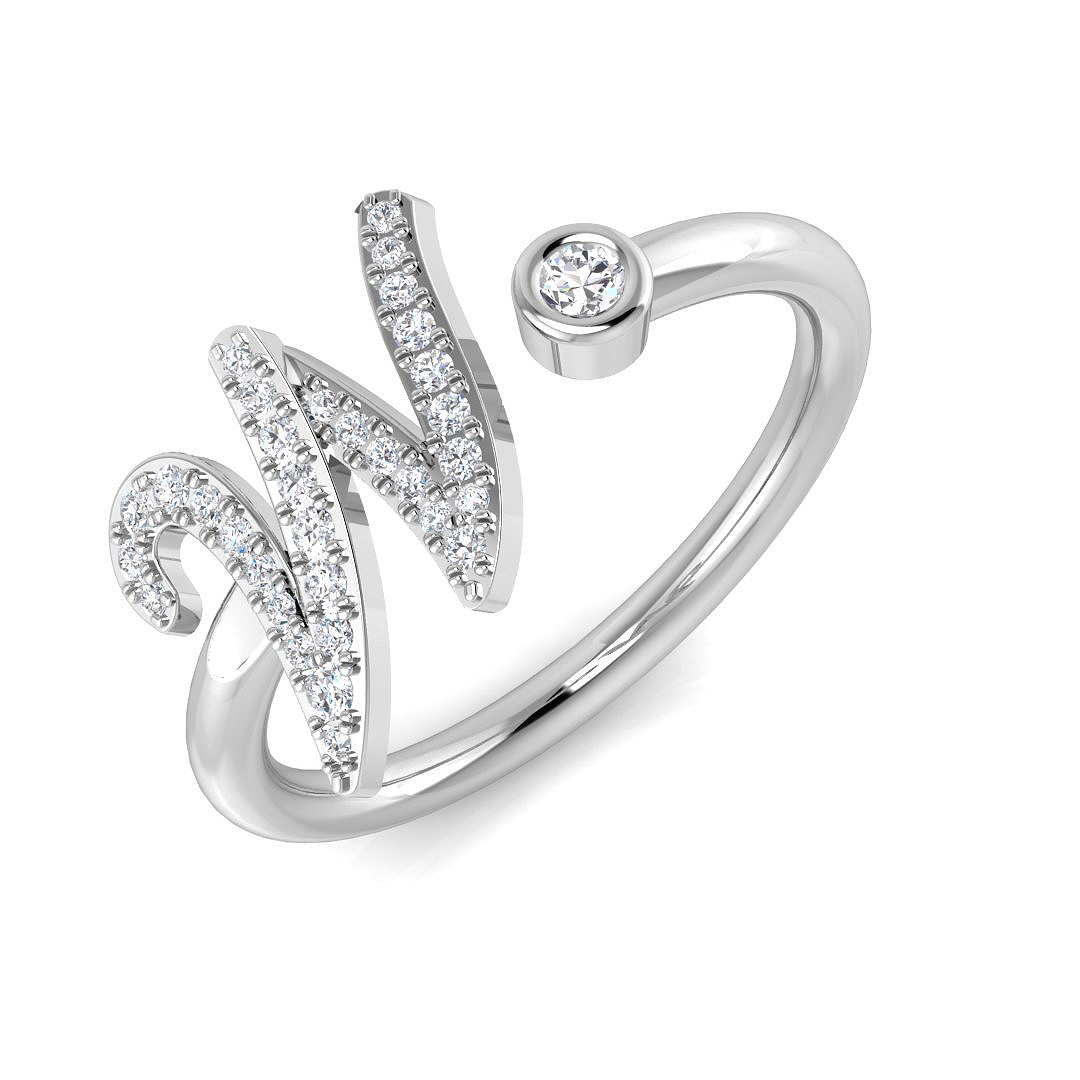 0.15ct Natural Diamond Initials Ring in 9K White Gold