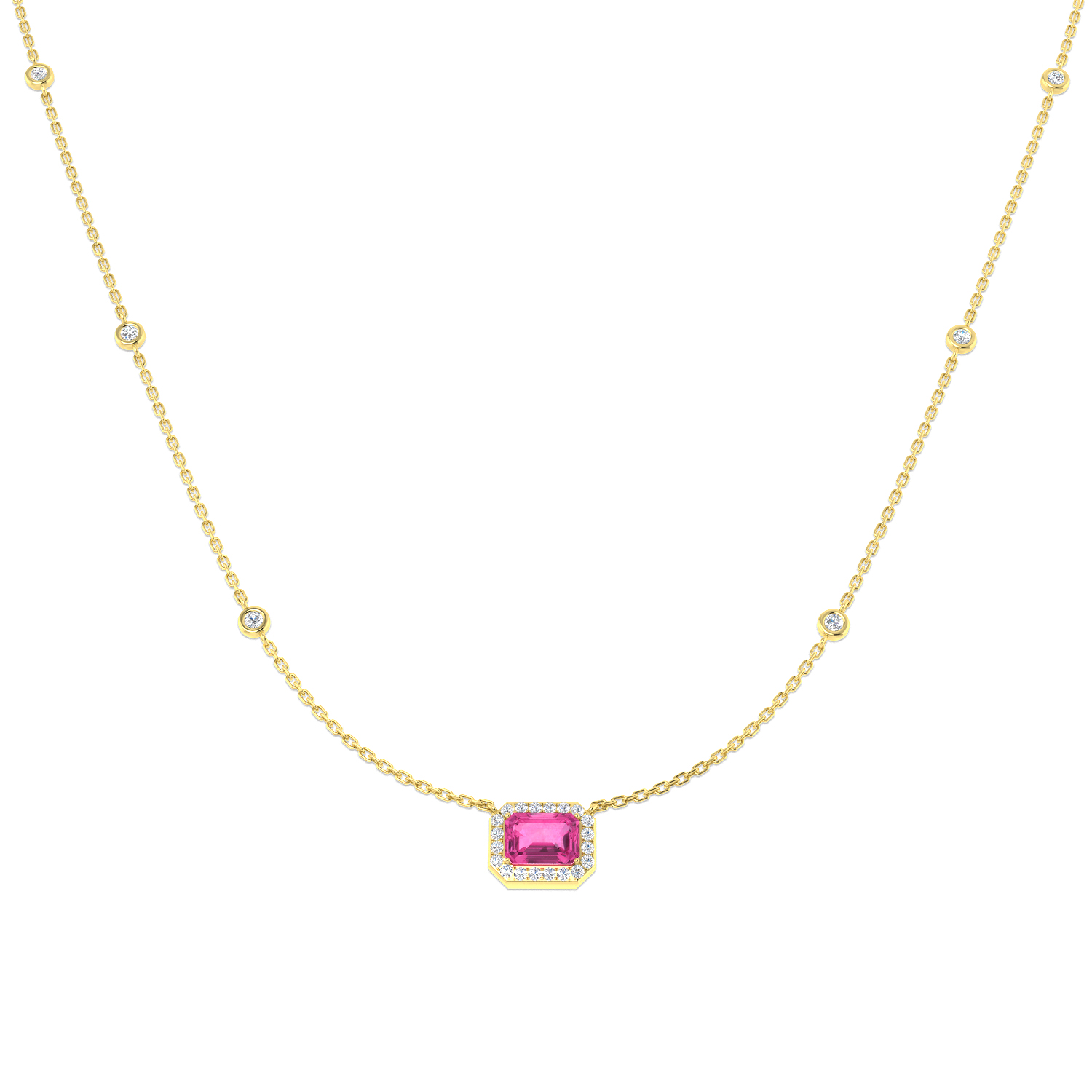 Pink Sapphire Necklace in 18K Yellow Gold