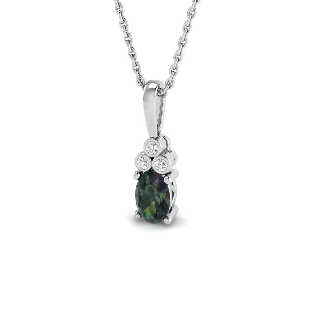 Teal Sapphire Pendant in 9K White Gold