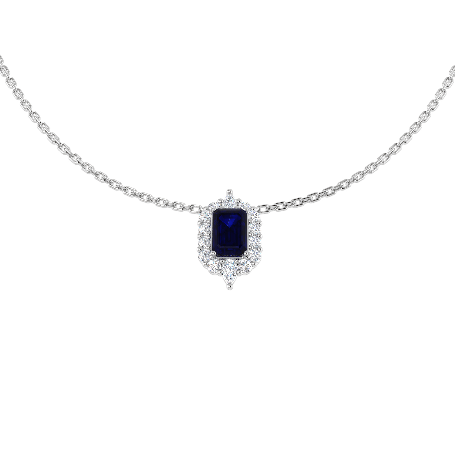 Blue Sapphire Necklace in 18K White Gold