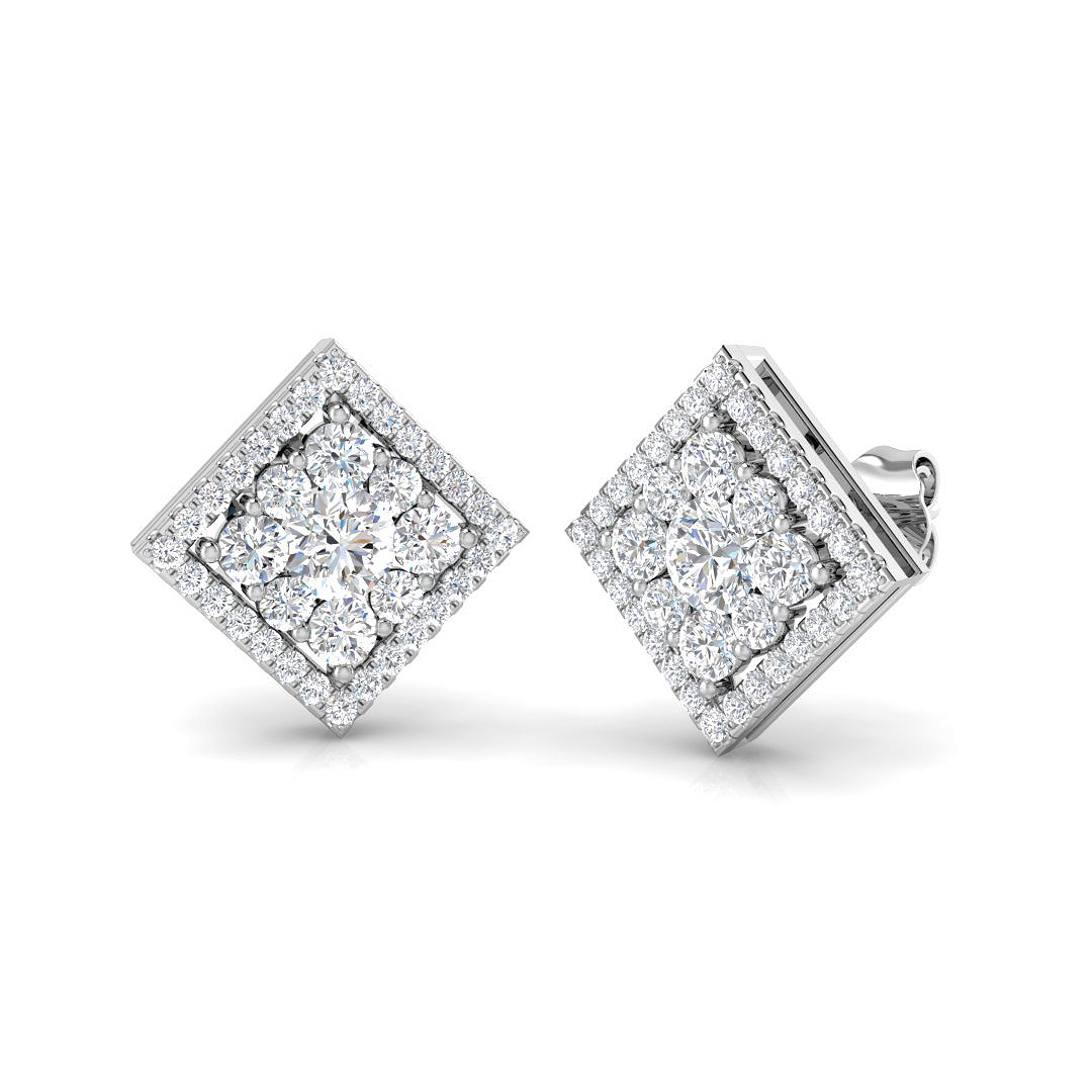 1.42ct Natural Diamond Cluster Earrings in 18K White Gold