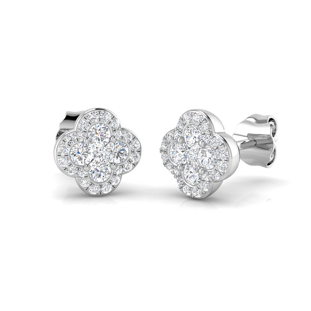 0.44ct Natural Diamond Clover Earrings in 18K White Gold