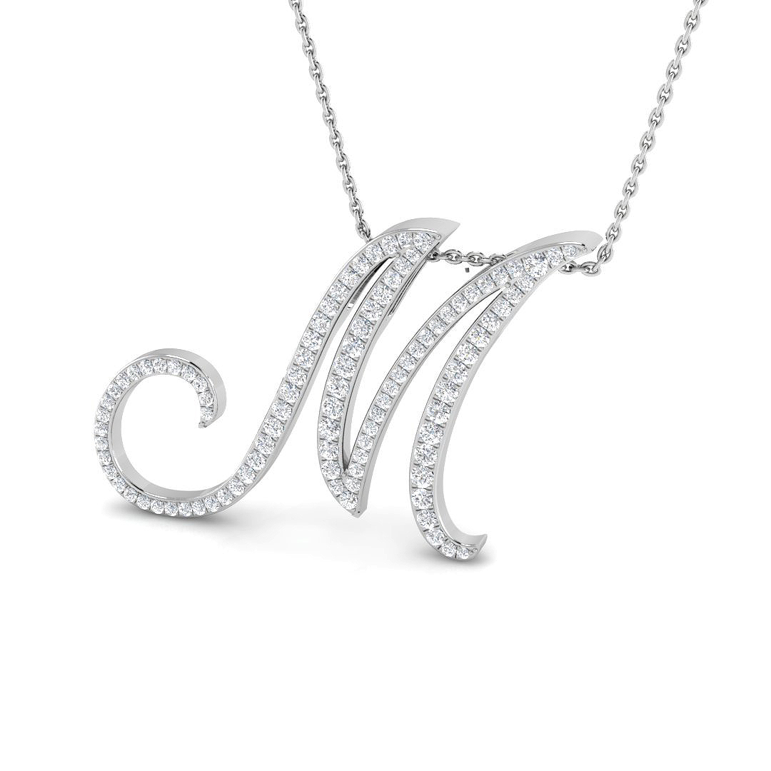0.59ct Natural Diamond Initials Pendant in 9K White Gold