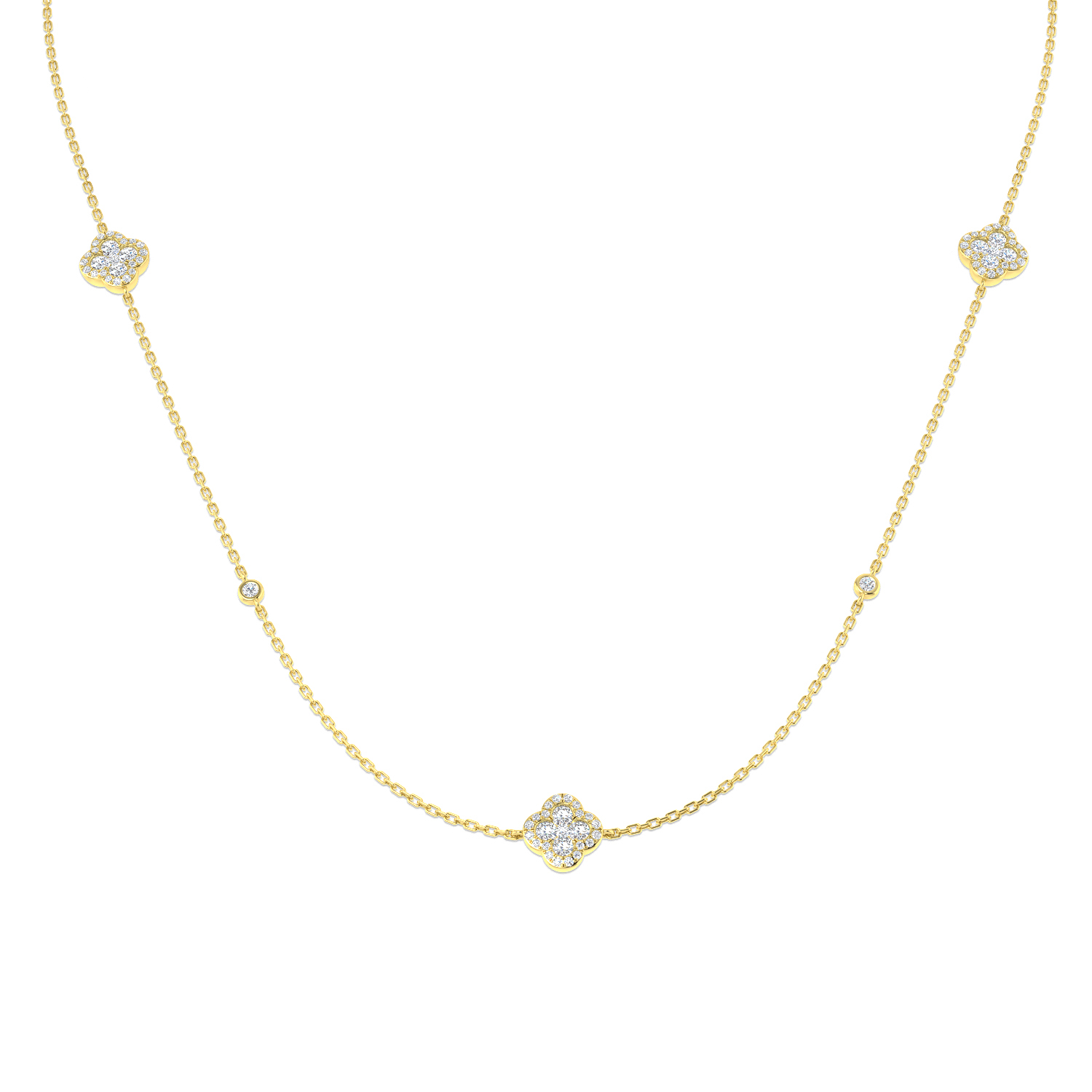 2.35ct Natural Diamond Clover Necklace in 18K Yellow Gold